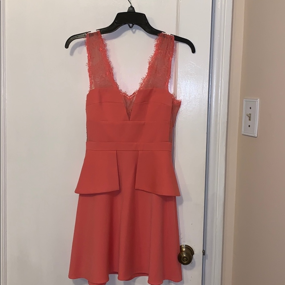 BCBG coral pink mid dress size 0 With lace